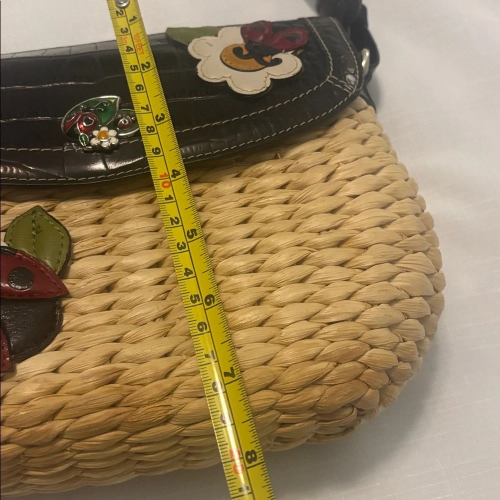 VTG Brighton Ladybug Appliqué Rattan Vegan Leather Crossbody Bag Cottagecore - Picture 11 of 15